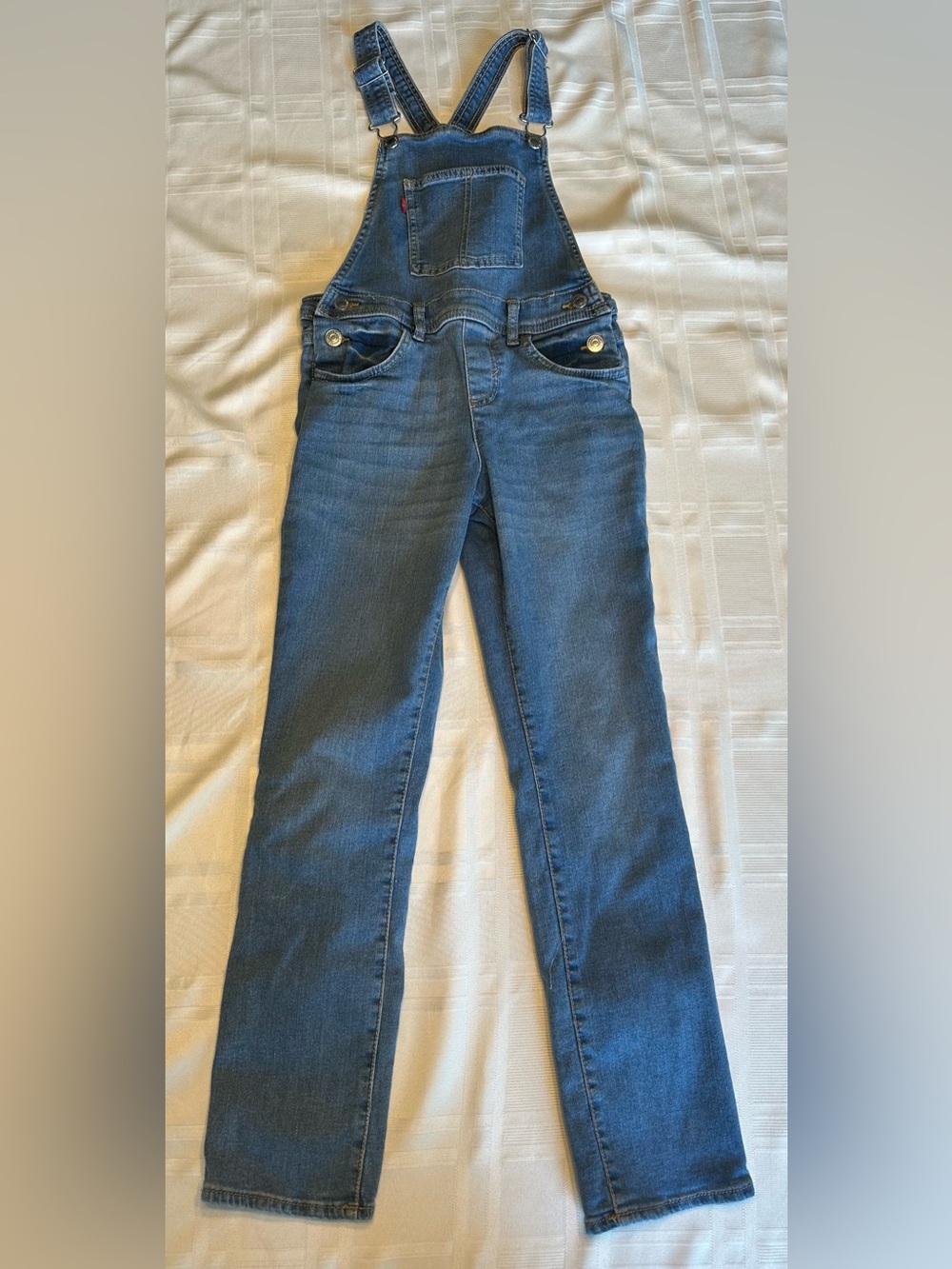 Levis Girls Bib Overalls Youth Jeans Size 12 Blue Denim Straight Leg Medium Wash